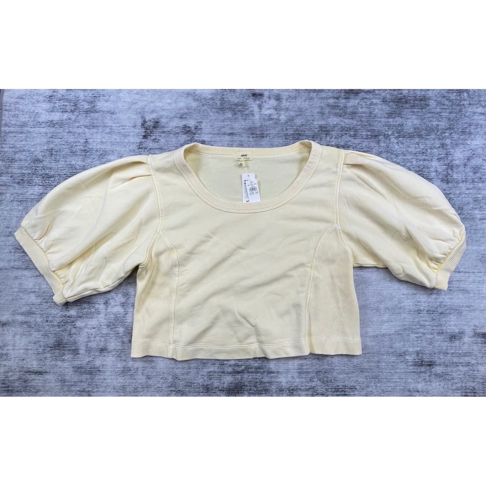 NWT Aerie Women XXL Pale Yellow Puff Sleeve Crop Sweatshirt French Terry